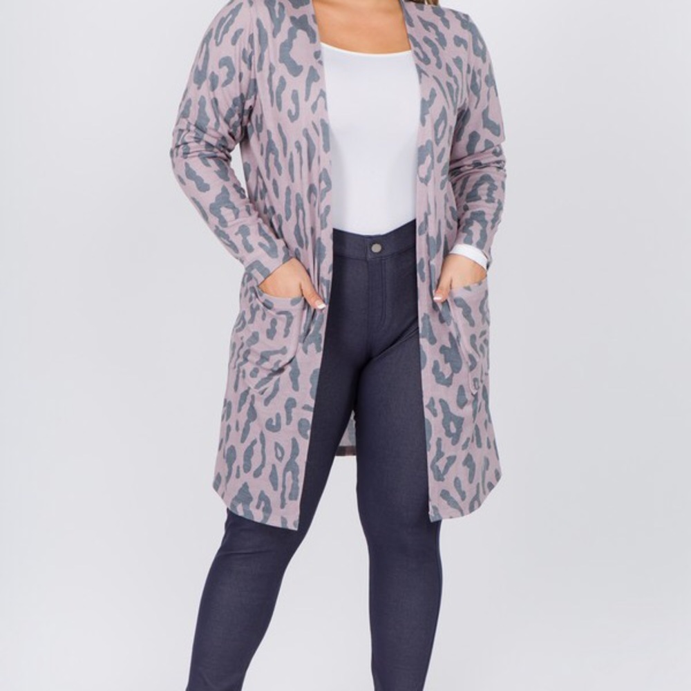 Women's Leopard Print Cardigan with Pockets